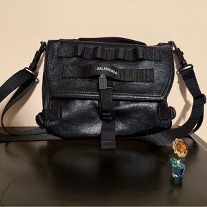Balenciaga Black Leather Messenger Bag